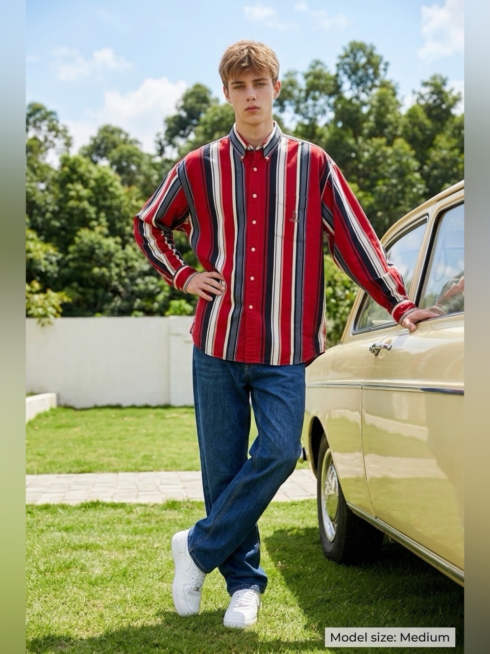 Vintage 90s Chaps Ralph Lauren Striped Button Down Shirt XXL - Red/Navy/Cream